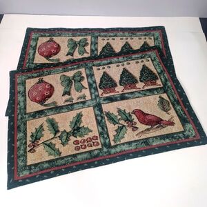 Festive Holiday Tapestry Placemats Ornaments/ Birds/ Trees